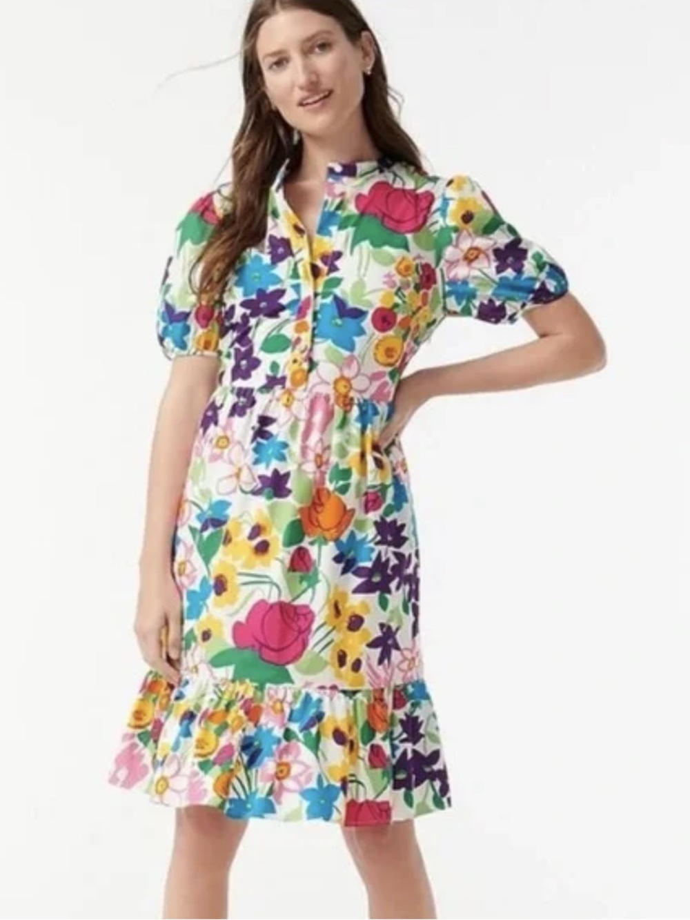J.Crew Puff-Sleeve Dress in Vibrant Garden Print